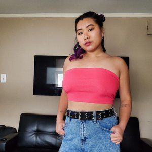 Pink ribbed tube top